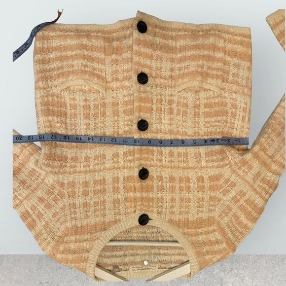 Anthropologie knitted & knotted pink textured plaid button up cardigan sweater M - Picture 9 of 10